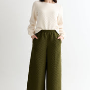 Flory Scallop Quilt Wide Leg Trouser - Moss Green