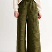 Flory Scallop Quilt Wide Leg Trouser - Moss Green