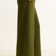 Flory Scallop Quilt Wide Leg Trouser - Moss Green
