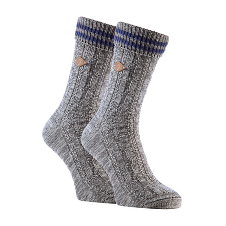 2 Pack Men's Cable Knit Cotton Boot Dress Socks with Turn Over Top