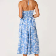 Blue Floral Halterneck Midi Dress