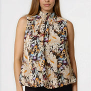 Black Floral High Neck Puffball Top