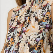 Black Floral High Neck Puffball Top