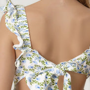 Blue Floral Open Tie Back Midi Dress