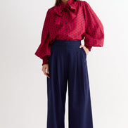 Tyler Fine Twill Pleat Front Wide Leg Trouser -  Navy
