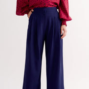 Tyler Fine Twill Pleat Front Wide Leg Trouser -  Navy