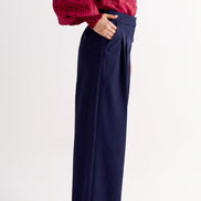 Tyler Fine Twill Pleat Front Wide Leg Trouser -  Navy
