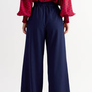 Tyler Fine Twill Pleat Front Wide Leg Trouser -  Navy