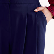 Tyler Fine Twill Pleat Front Wide Leg Trouser -  Navy