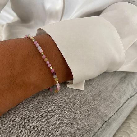 Milos Gemstone and Gold Bead Bracelet Tourmaline