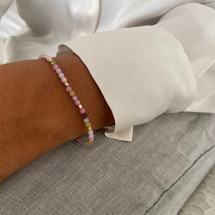 Milos Gemstone and Gold Bead Bracelet Tourmaline