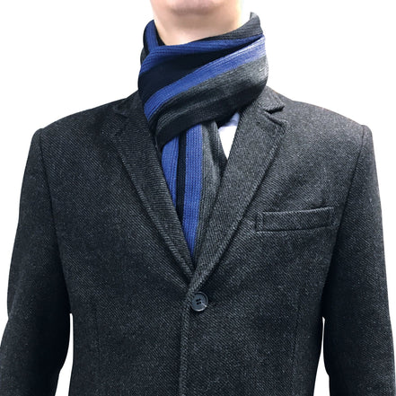 Mens Italian Inspired Warm Knitted Striped Winter Scarf