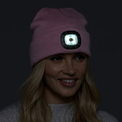 Ladies Led Beanie Hat | Knitted Rechargeable Beanie with Headlamp