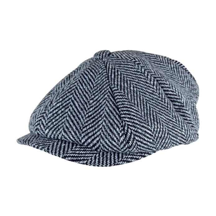 Mens Herringbone Pattern Fleece Lined Winter Newsboy Wool Hat Cap