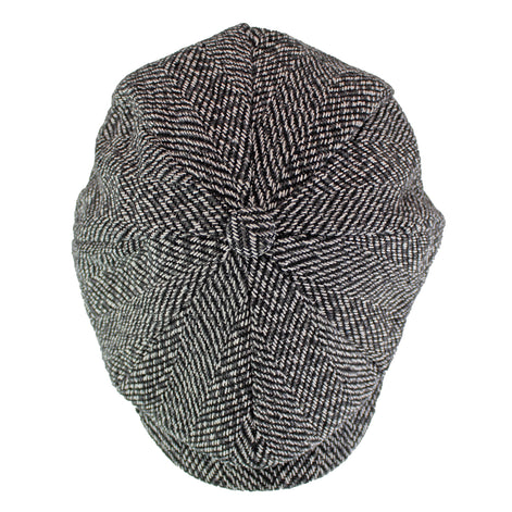 Mens Herringbone Pattern Fleece Lined Winter Newsboy Wool Hat Cap