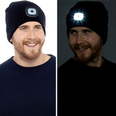 Ladies & Men's Winter Knit Beanie Hat with LED Light Torch