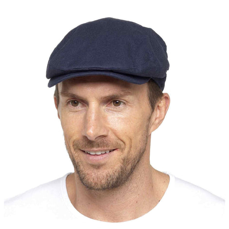 Mens Linen Flat Cap Vintage Style in Cream & Denim Blue