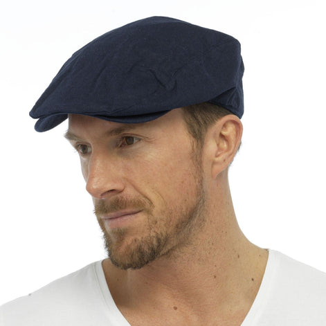 Mens Linen Flat Cap Vintage Style in Cream & Denim Blue