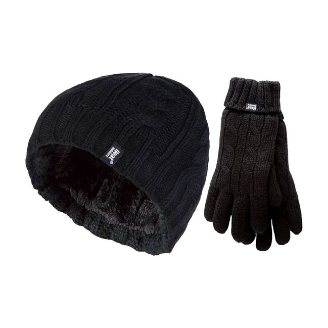Ladies Fleece Lined Thermal Hat & Gloves Set for Winter