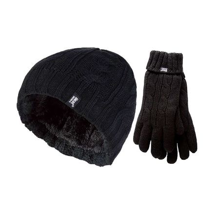 Ladies Fleece Lined Thermal Hat & Gloves Set for Winter