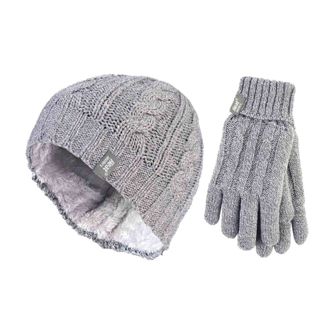 Ladies Fleece Lined Thermal Hat & Gloves Set for Winter