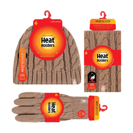 Ladies Fleece Lined Thermal Winter Hat, Neck Warmer & Converter Gloves Set