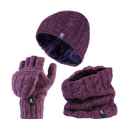Ladies Fleece Lined Thermal Winter Hat, Neck Warmer & Converter Gloves Set