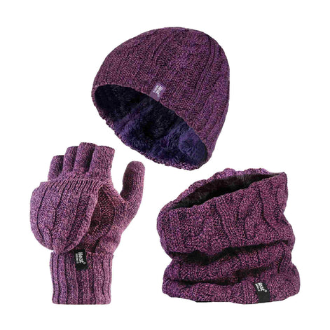 Ladies Fleece Lined Thermal Winter Hat, Neck Warmer & Converter Gloves Set