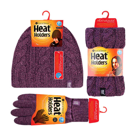 Ladies Fleece Lined Thermal Winter Hat, Neck Warmer & Converter Gloves Set