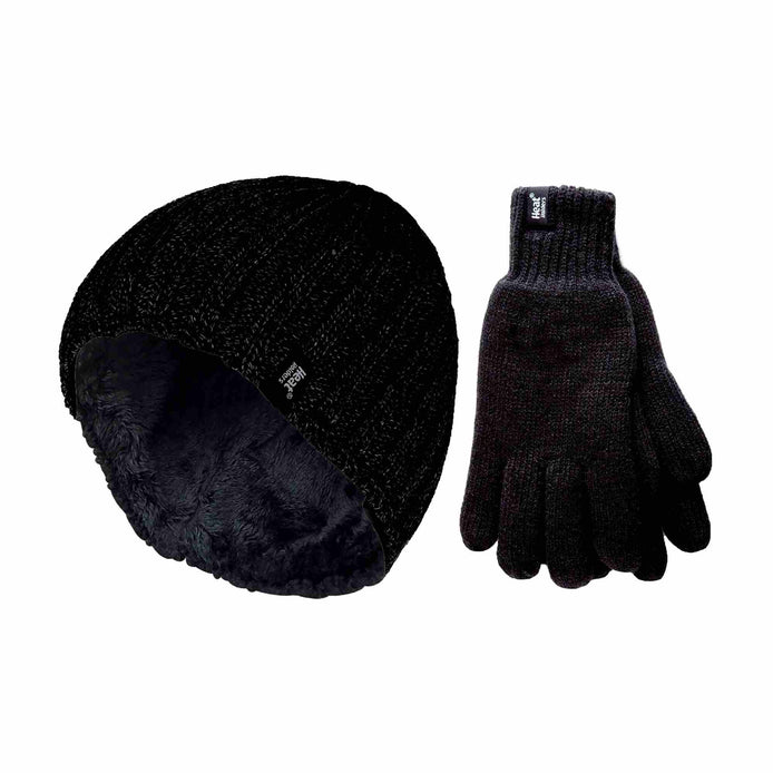 Mens Fleece Lined Thermal Hat & Glove Set for Winter