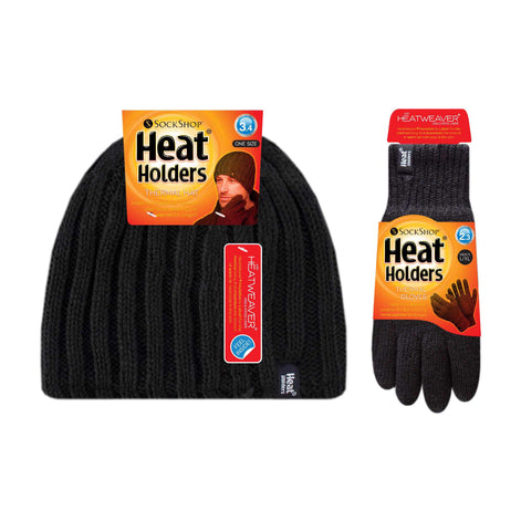 Mens Fleece Lined Thermal Hat & Glove Set for Winter