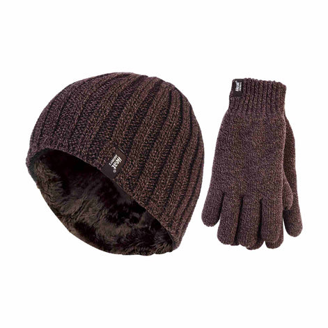 Mens Fleece Lined Thermal Hat & Glove Set for Winter