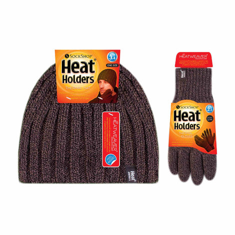 Mens Fleece Lined Thermal Hat & Glove Set for Winter