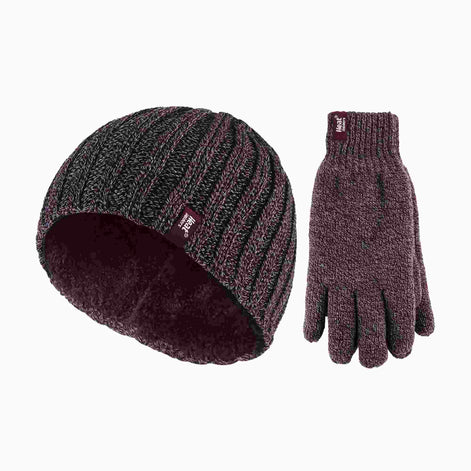Mens Fleece Lined Thermal Hat & Glove Set for Winter