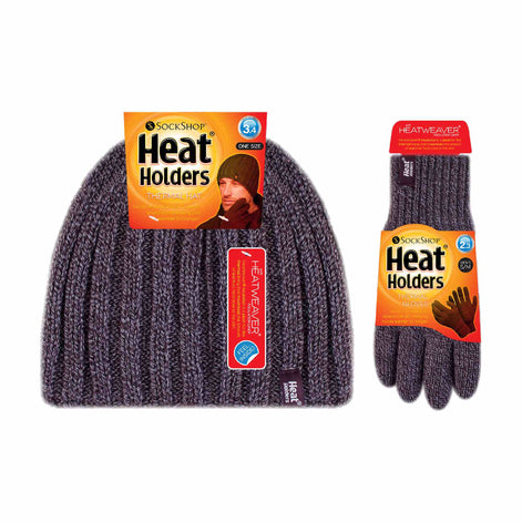 Mens Fleece Lined Thermal Hat & Glove Set for Winter