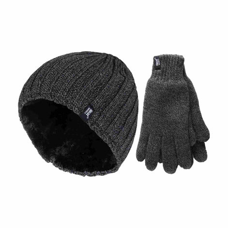 Mens Fleece Lined Thermal Hat & Glove Set for Winter