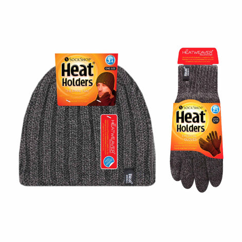 Mens Fleece Lined Thermal Hat & Glove Set for Winter