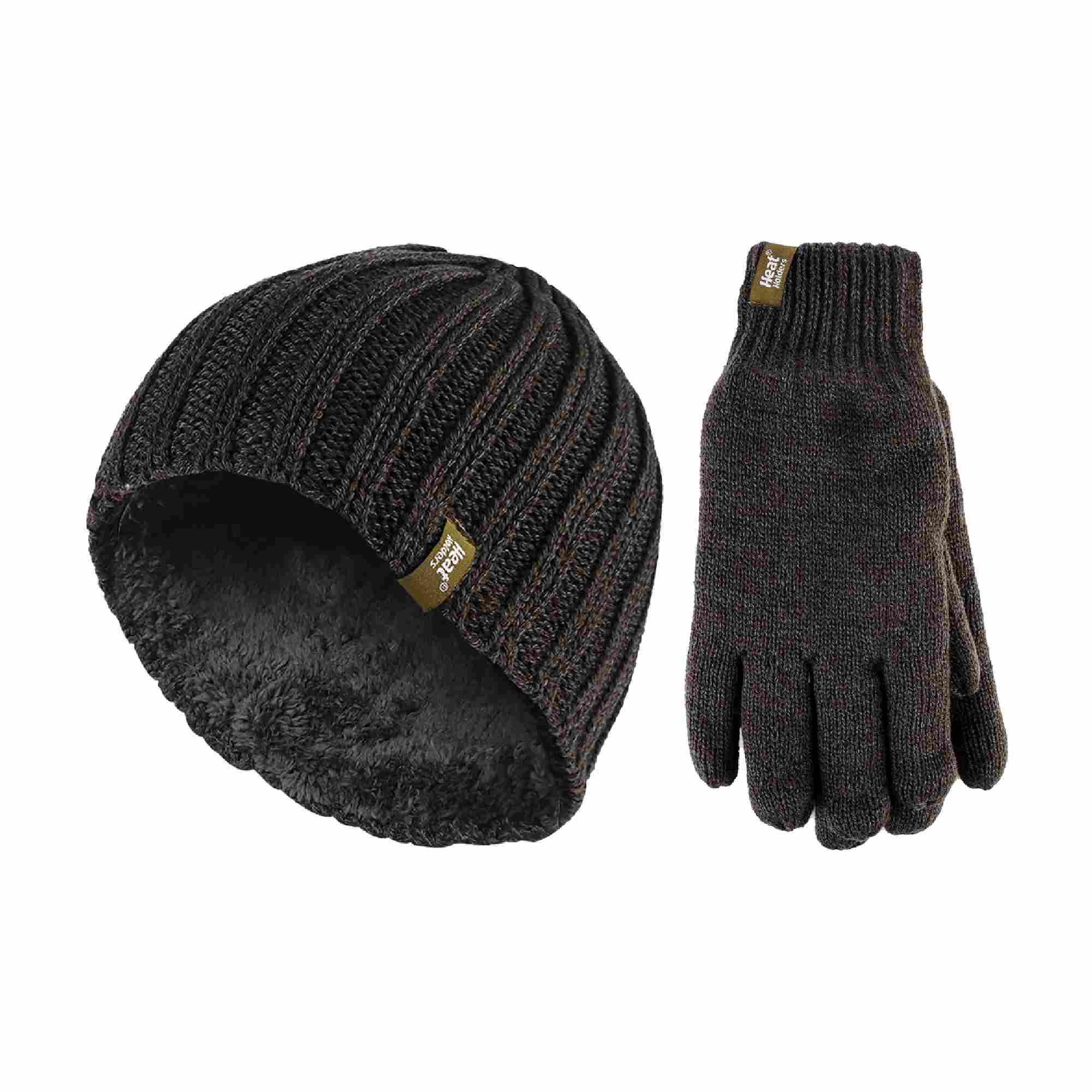Mens Fleece Lined Thermal Hat & Glove Set for Winter