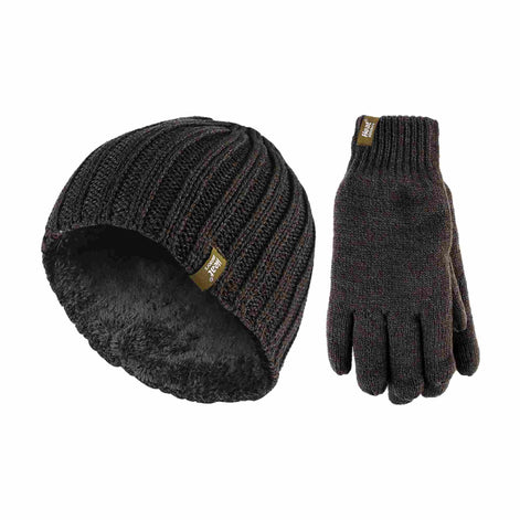 Mens Fleece Lined Thermal Hat & Glove Set for Winter