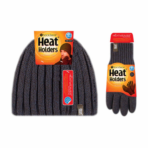 Mens Fleece Lined Thermal Hat & Glove Set for Winter