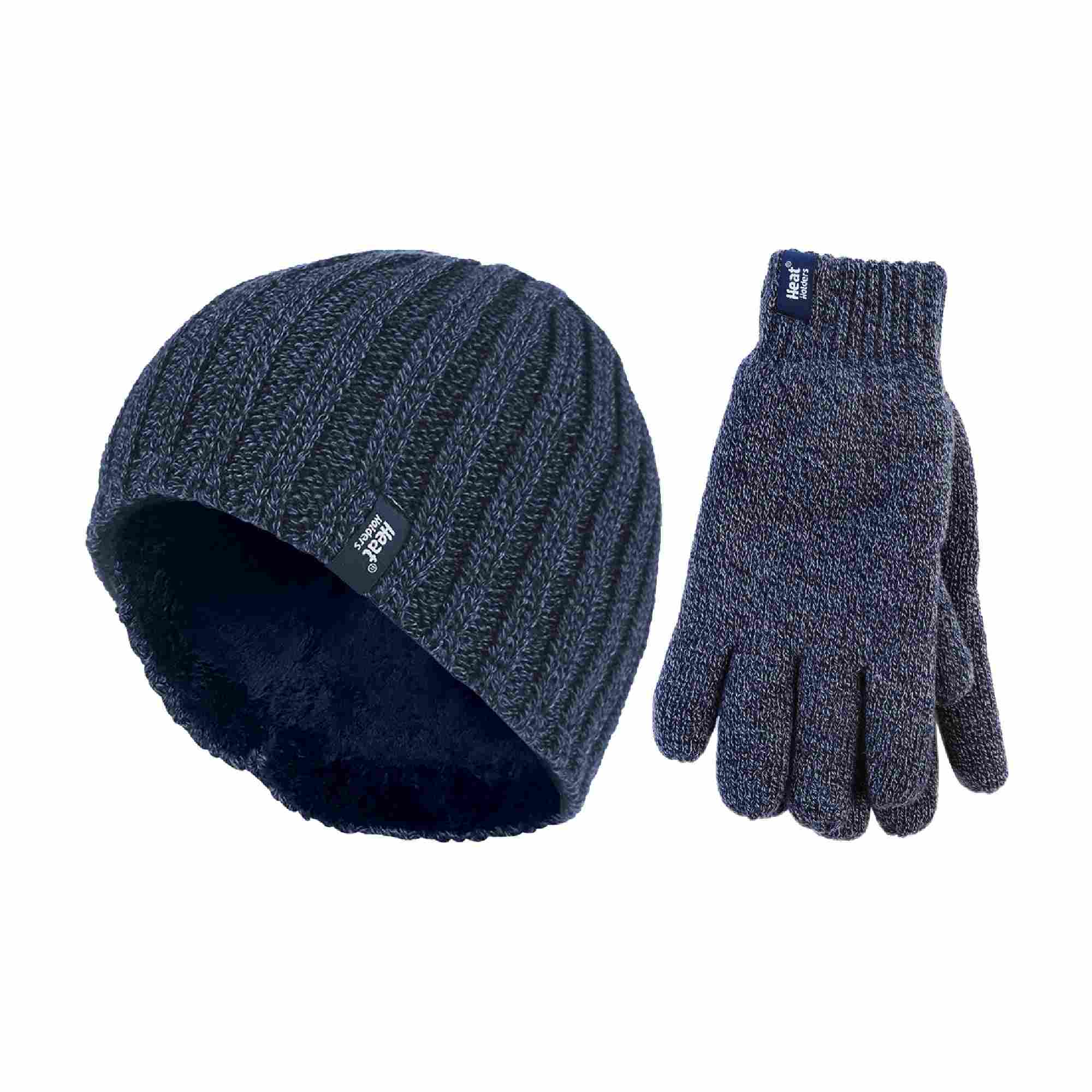 Mens Fleece Lined Thermal Hat & Glove Set for Winter