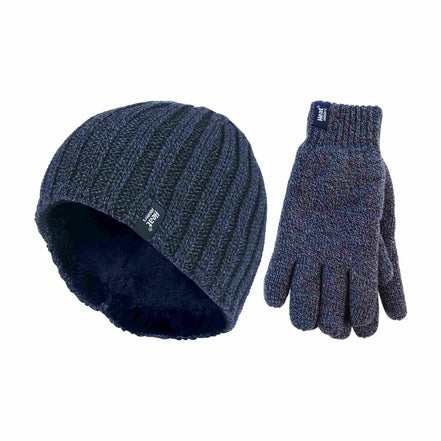 Mens Fleece Lined Thermal Hat & Glove Set for Winter
