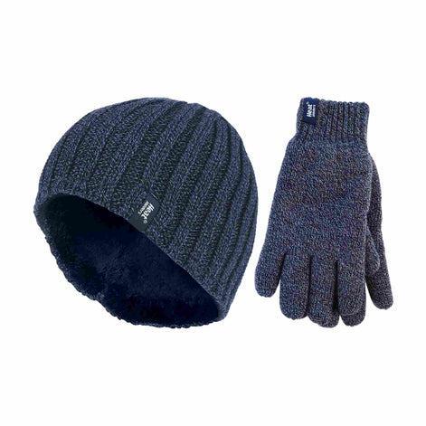 Mens Fleece Lined Thermal Hat & Glove Set for Winter