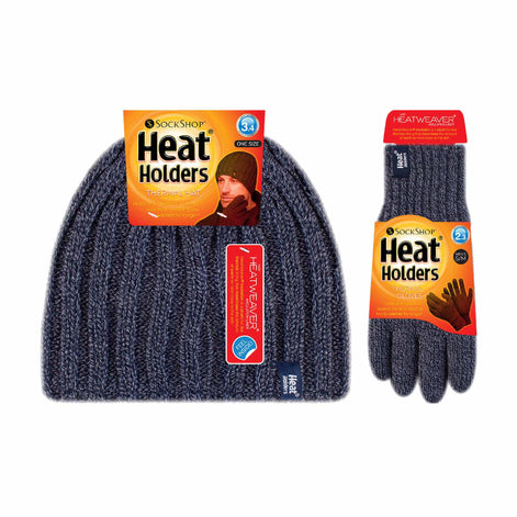 Mens Fleece Lined Thermal Hat & Glove Set for Winter