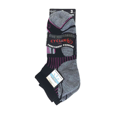3 Pack Ladies Anti Sweat Ankle Sports Socks with Heel Padding