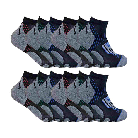 12 Pair Mens Black Low Cut Cycling Socks for Running, Gym & Sport