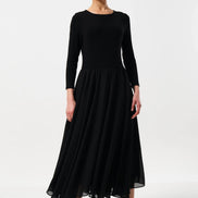 Huxley Jersey & Georgette Midi Dress - Black