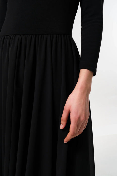 Huxley Jersey & Georgette Midi Dress - Black