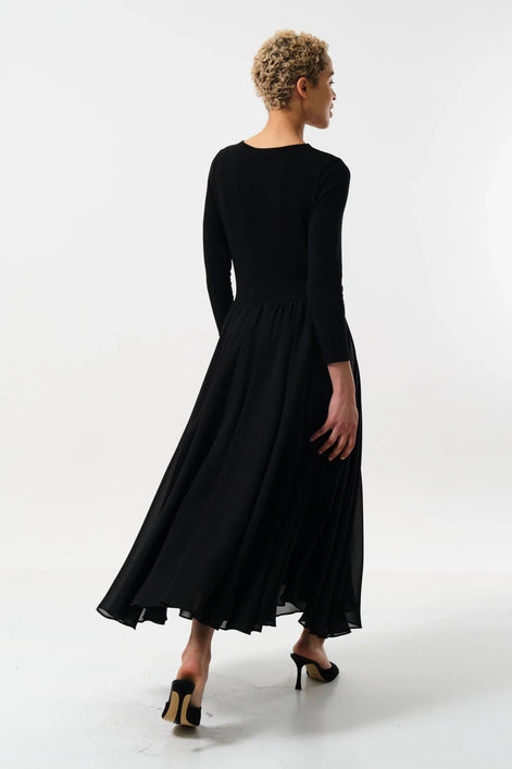 Huxley Jersey & Georgette Midi Dress - Black