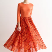 Huxley Rosechild Jersey Top Circle Skirt Midi Dress - Apricot